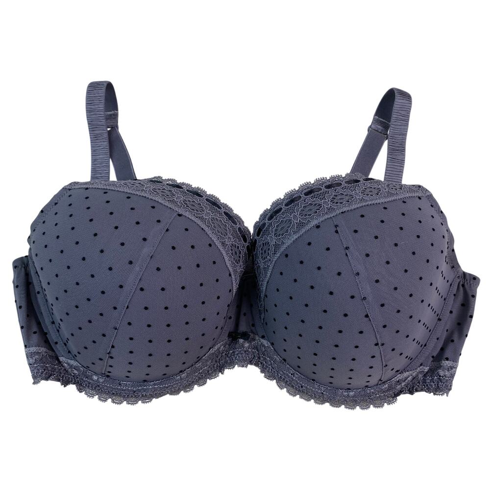 Etam Women's 38D Gray Black Polka Dot Lace Full‎ Coverage Bra Made in France *